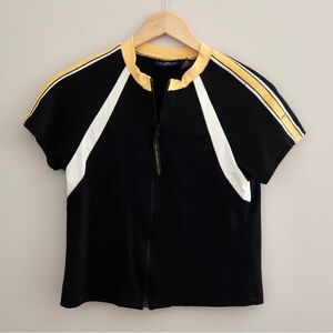 Y2K Limited America Sport Zip Top – Black Yellow White Colorblock Stretch zip up